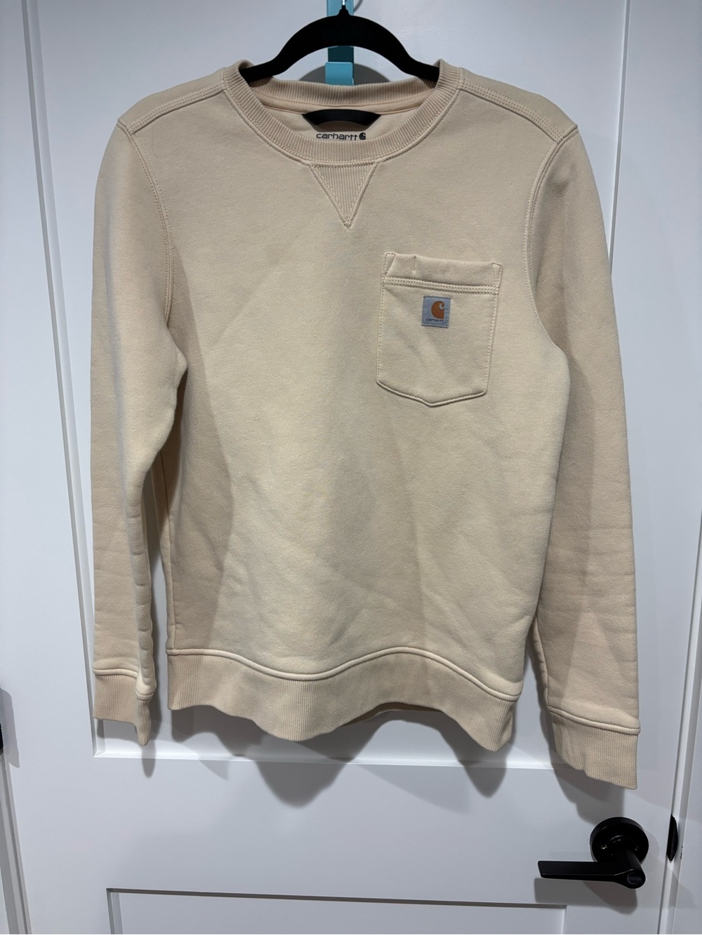 Carhartt Sweatshirt Womens Small Beige Crewneck Fleece Pullover Chest Pocket